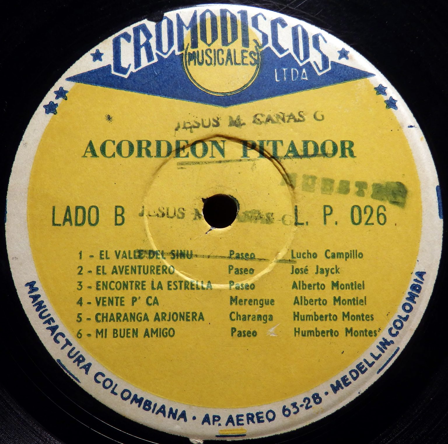 Acordeon Pitador, Exitos Vallenatos Various Artists Cromodiscos LP 026 ...